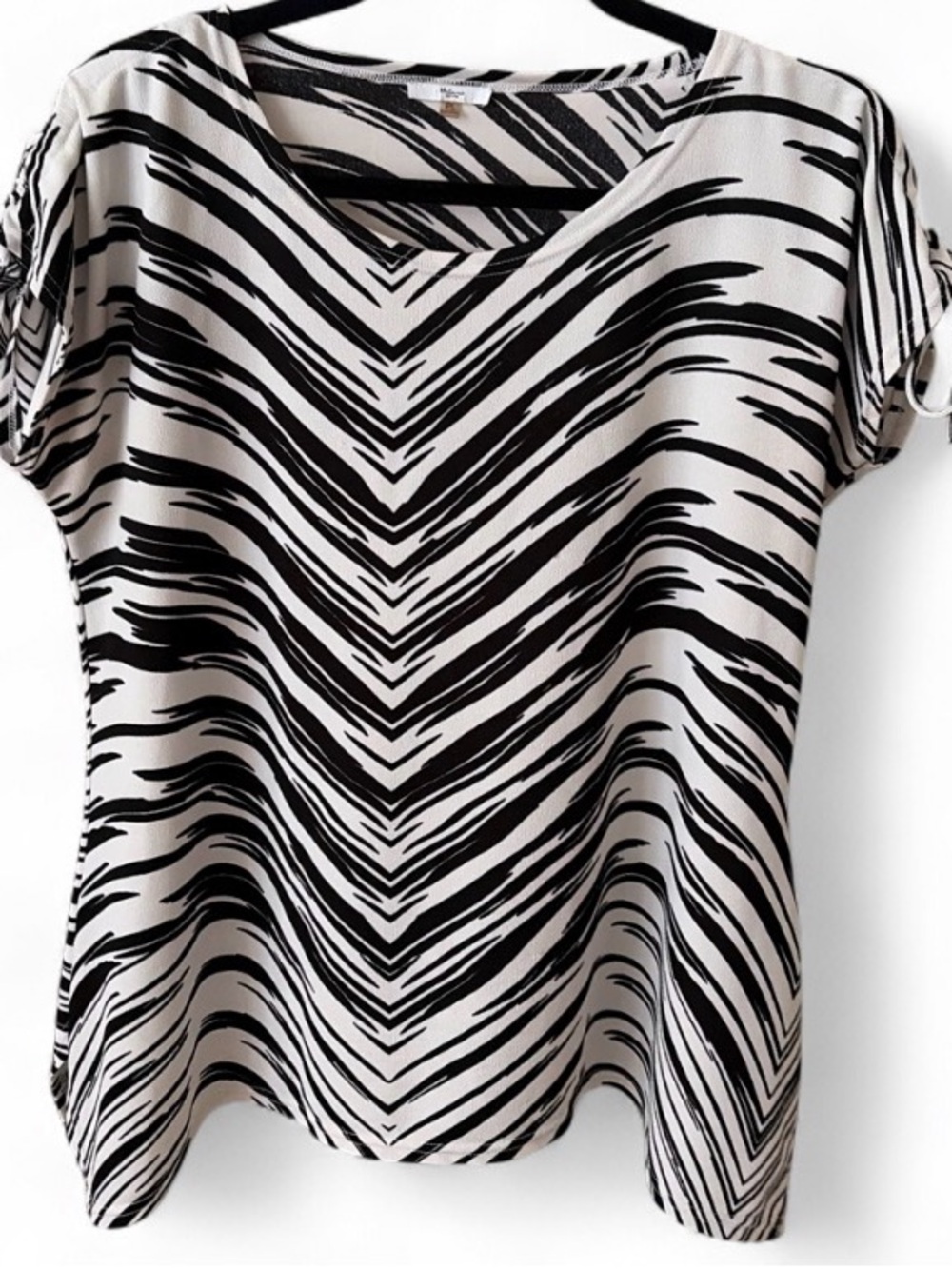 Milano Black and White Zebra-Stripe Short Sleeve Blouse